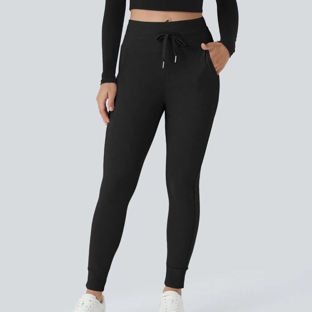 Halara Cloudful High Waisted Drawstring Full Joggers in Black‎ (Petite) XS NWT